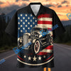 Bluejose Retro Hot Rod Coupe USA Flag Aloha Shirt