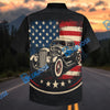Bluejose Retro Hot Rod Coupe USA Flag Aloha Shirt