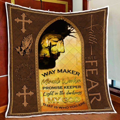 BlueJose Jesus Christ Faith Over Fear Quilt Blanket