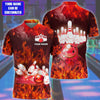 BlueJoses Bowling Flame Pattern Multicolor Customized Name 3D Polo Shirt