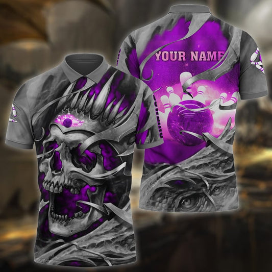 BlueJoses Bowling Skull Pattern Multicolor Customized Name 3D Polo Shirt
