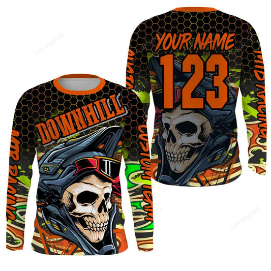 BlueJose Personalized Orange Downhill Skull Racing 3D Shirt