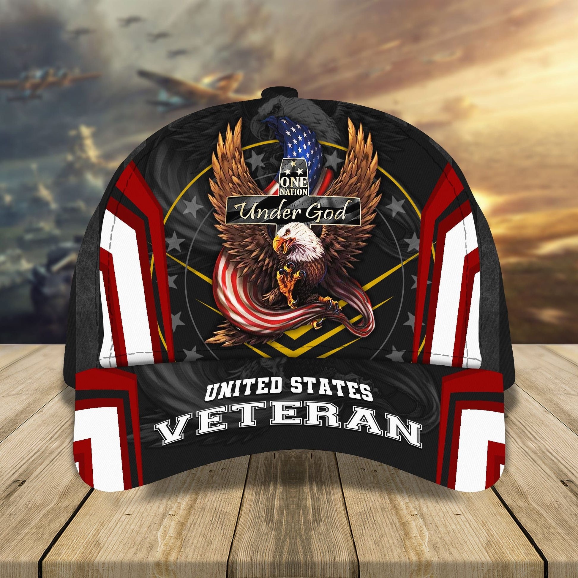 BlueJose Eagle One Nation Under God Veteran Cap Multicolored 3D Printed