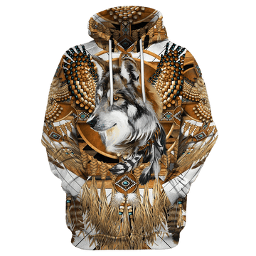 BlueJose Beautiful Tribal Native Wolf 3D All Over Printed Hoodie