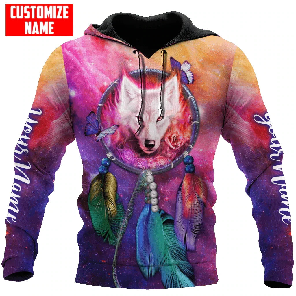 BlueJose Customized Name Wolf Native 3D All Over Printed Hoodie