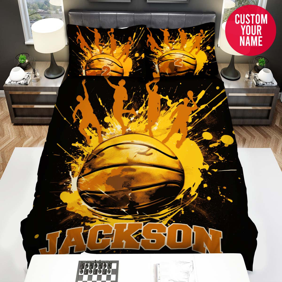 BlueJose Personalized Basketball Painting With Players Custom Name Duvet Cover Bedding Set