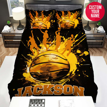 BlueJose Personalized Basketball Painting With Players Custom Name Duvet Cover Bedding Set