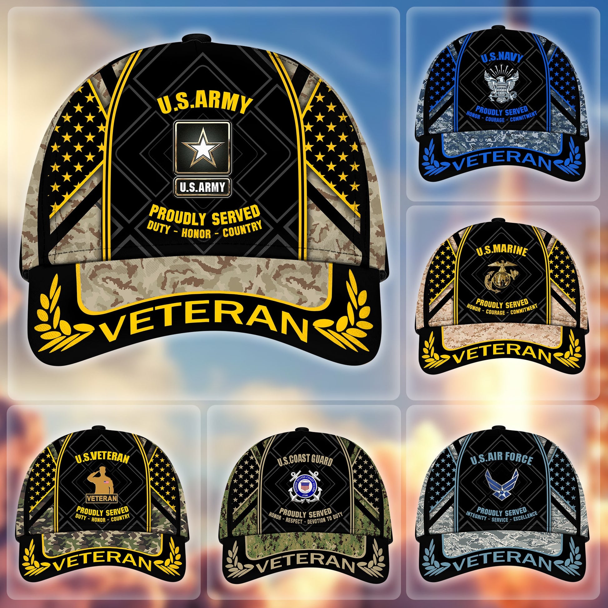 BlueJose Premium Camo Soldiers US Veteran Cap APVC200901