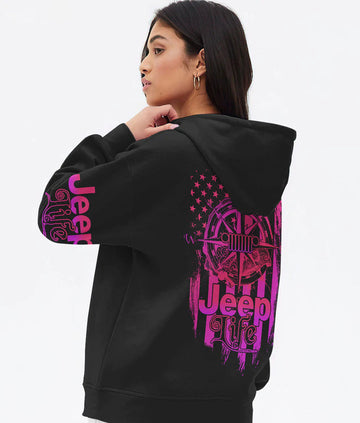 BlueJose Jeep Life Compass Pink Flag Hoodie