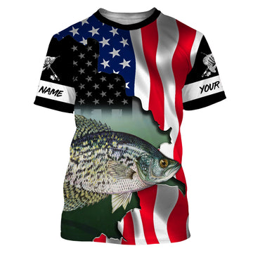BlueJose American Flag Crappie Fishing Custom Name Shirt