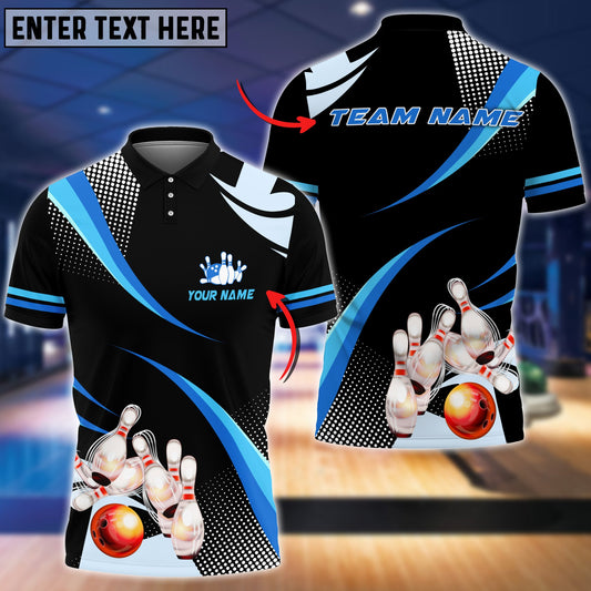 BlueJoses Orange Bowling Ball And Pins Blue Pattern Classic Customized Name All Over Printed Shirt