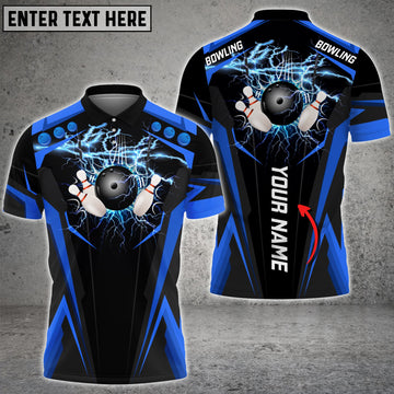 BlueJoses Blue Bowling Ball Crashing The Pins Thunder Pattern Premium Customized Name All Over Printed Shirt