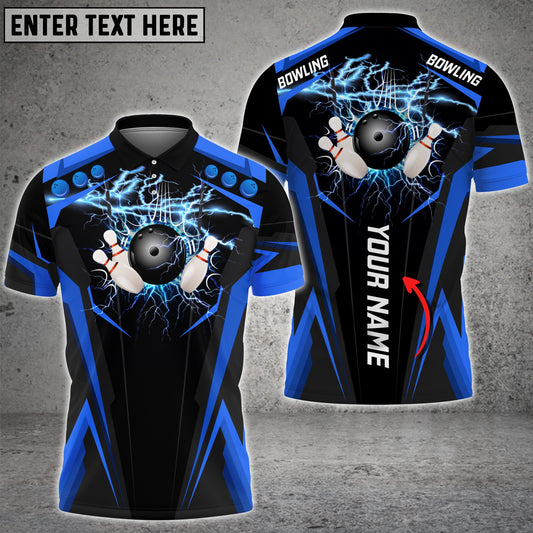 BlueJoses Blue Bowling Ball Crashing The Pins Thunder Pattern Premium Customized Name All Over Printed Shirt