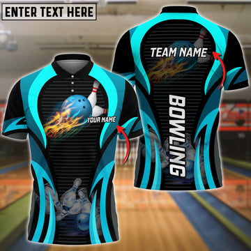 BlueJoses Cyan Bowling Strike Customized Name All Over Printed Shirt
