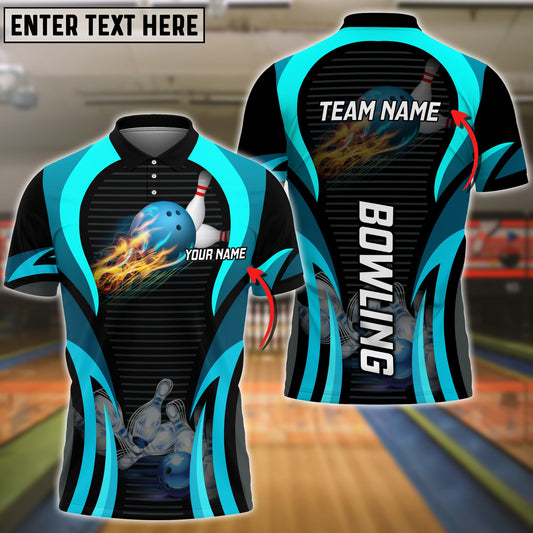 BlueJoses Cyan Bowling Strike Customized Name All Over Printed Shirt