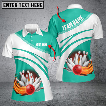 BlueJose Cyan Bowling Ball Premium Customized Name 3D Shirt For Women