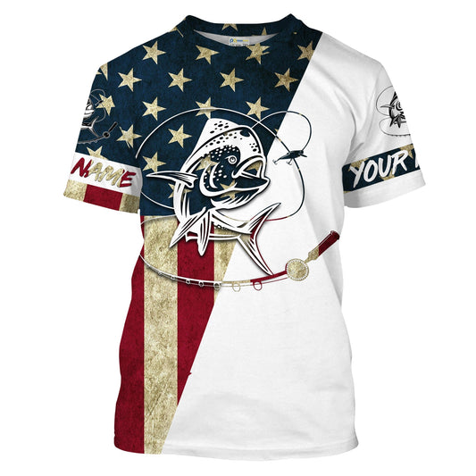BlueJose Custom Mahi Mahi Fishing American Flag Fishing Shirts
