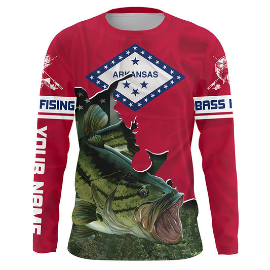 Bluejose Largemouth Bass Fishing 3D Arkansas Flag Patriot Custom Name All Over Print Shirts - Personalized Fishing Gift