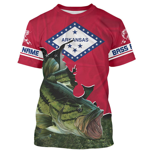 Bluejose Largemouth Bass Fishing 3D Arkansas Flag Patriot Custom Name All Over Print Shirts - Personalized Fishing Gift