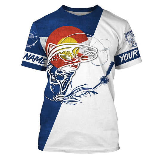 Bluejose Personalized Colorado Flag Trout Fishing Shirts, Co Trout Fishing Jerseys, Patriotic Fishing Gifts