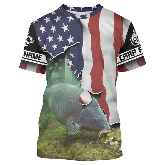 Bluejose Carp Fishing American Flag Custom Long Sleeve Fishing Shirts, Patriotic Tournament Fishing Shirts