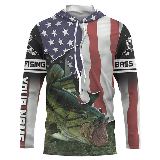 Bluejose Largemouth Bass American Flag Custom Fishing Shirts, Personalized Patriotic