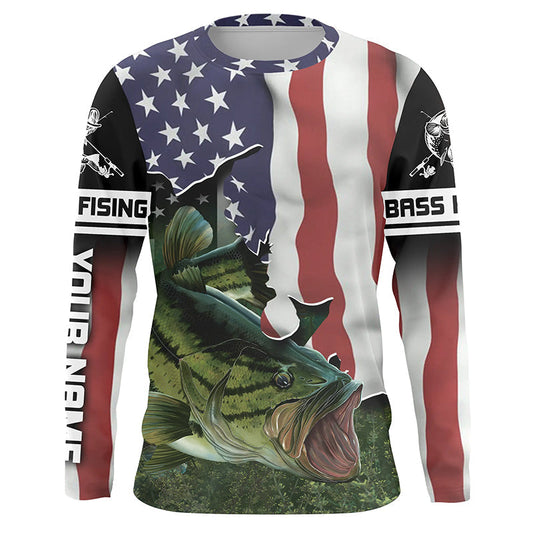Bluejose Largemouth Bass American Flag Custom Fishing Shirts, Personalized Patriotic
