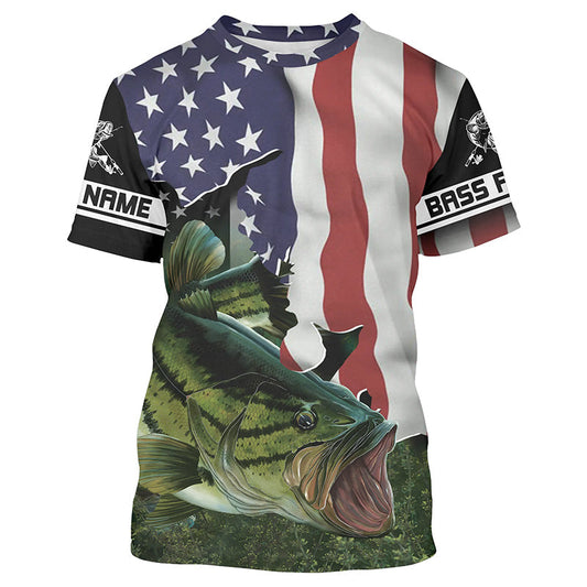 Bluejose Bass Fishing 3D Flying American Flag Patriot 4Th Of July Custom Name All Over Print Shirts