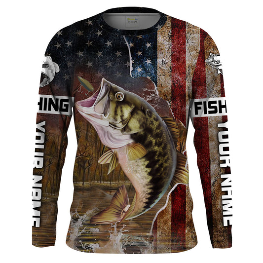 Bluejose Personalized Largemouth Bass American Flag Fishing 3D Shirts