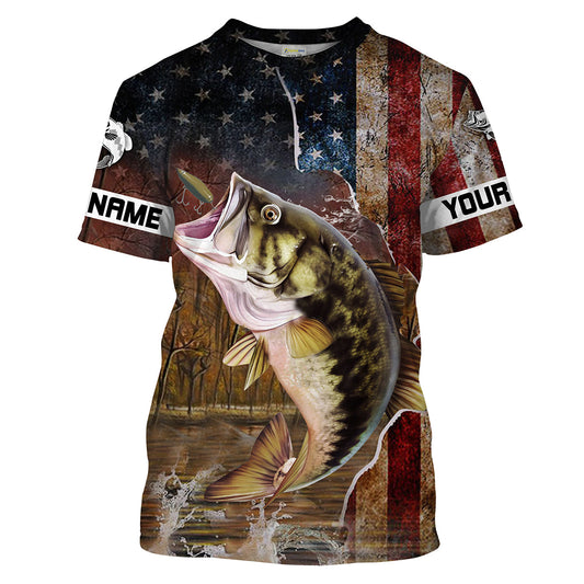 Bluejose Personalized Largemouth Bass American Flag Fishing 3D Shirts