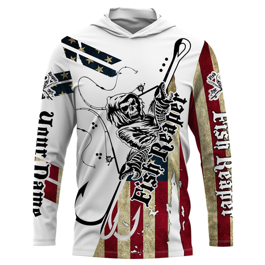 BlueJose Halloween Fish Reaper American Flag Custom Name Long Sleeve