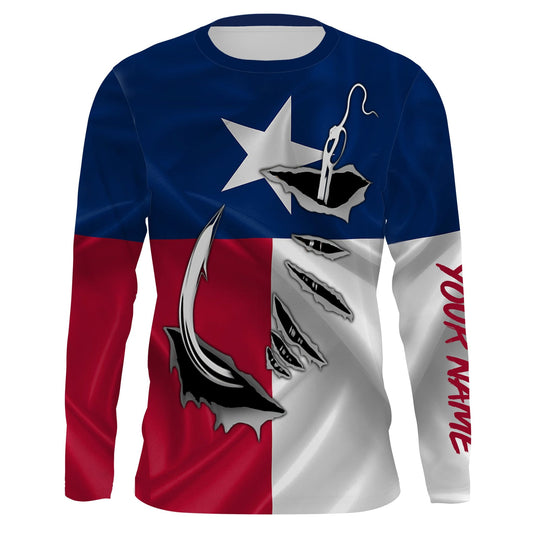 Bluejose Tx Fishing 3D Fish Hook Texas Flag   Custom Long Sleeves Shirts  Personalized  Gifts