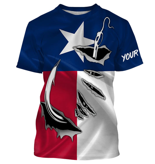 Bluejose Tx Fishing 3D Fish Hook Texas Flag   Custom Long Sleeves Shirts  Personalized  Gifts