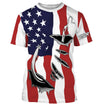 Bluejose Us Fishing Fish Hook American Flag   Custom Long Sleeves Shirts  Patriotic