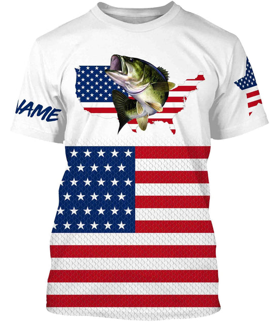 Bluejose Bass Fishing American Flag Patriot Custom Name All Over Print Shirts - Personalized 4Th Of July Fishing Gift