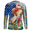 Bluejose Bass Fishing American Flag Custom  Long Sleeve Fishing Shirts, Patriotic 4Th Of July Fishing Shirts