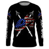 Bluejose Bowfishing American Flag Custom Long Sleeve Fishing Shirts, Patriotic Bow Fishing Gifts