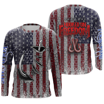 Bluejose American Flag Fish Hook Custom Long Sleeve Fishing Shirts Personalized Patriotic Fishing Gifts