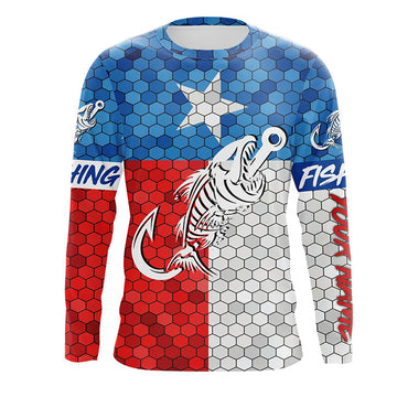 Bluejose Texas Fishing Fish Hook Skull Custom Name   3D Long Sleeve Fishing Shirts