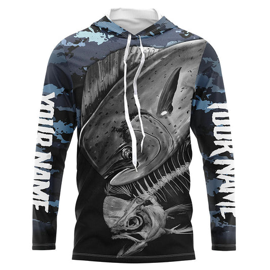 BlueJose Halloween Mahi Mahi Fishing Fish Reaper Customize Name Fishing Camo Long Sleeve Shirt