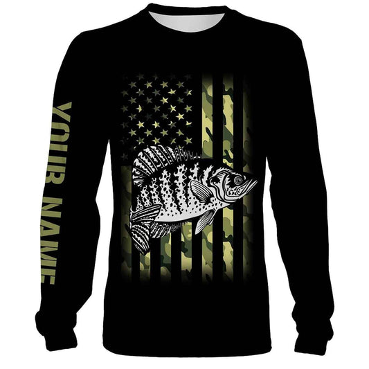 Bluejose Crappie Fishing American Flag Patriotic Black Camo Custom Name 3D All Over Printed Shirts