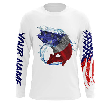 Bluejose Personalized Walleye Fishing Jerseys, Walleye American Flag Fishing Long Sleeve, Long Sleeve Hooded