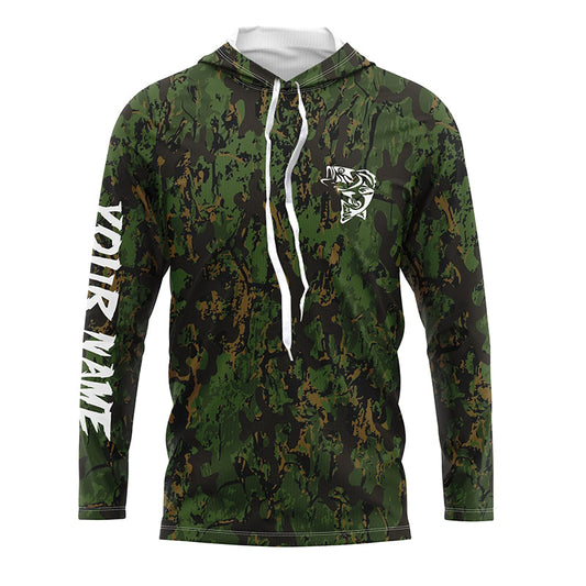 Bluejose Custom Bass Fishing Jerseys, Personalized Bass Fishing Green Camouflage Fishing Long Sleeve Shirts