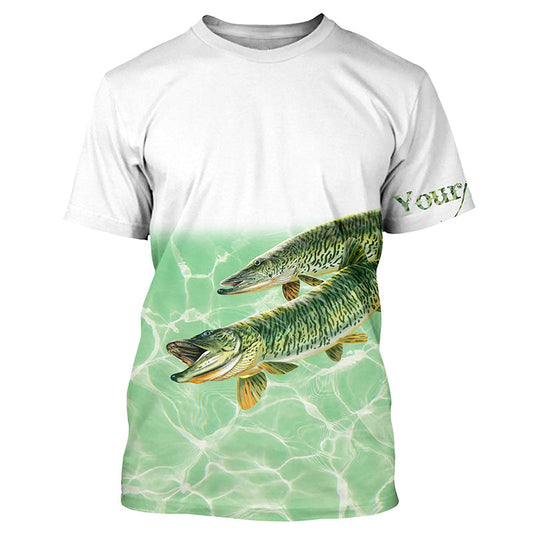 BlueJose Custom Musky Fishing Green Sea Water Camo Tournament Fishing Shirt