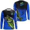 Bluejose Custom Blue Largemouth Bass Fishing Jerseys, Personalized Bass Fishing Tournament Long Sleeve Shirt