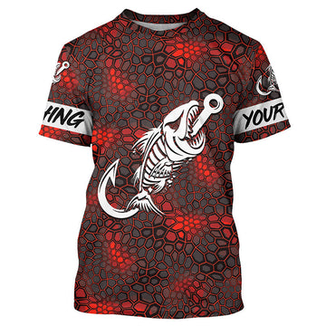 BlueJose Custom Red Camo Fishing Shirt Fish Hook Skull