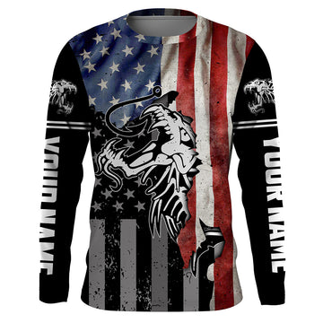 BlueJose Halloween Fish Reaper Skull Fishing American Flag 4Th July Custom Name Fishing Shirts