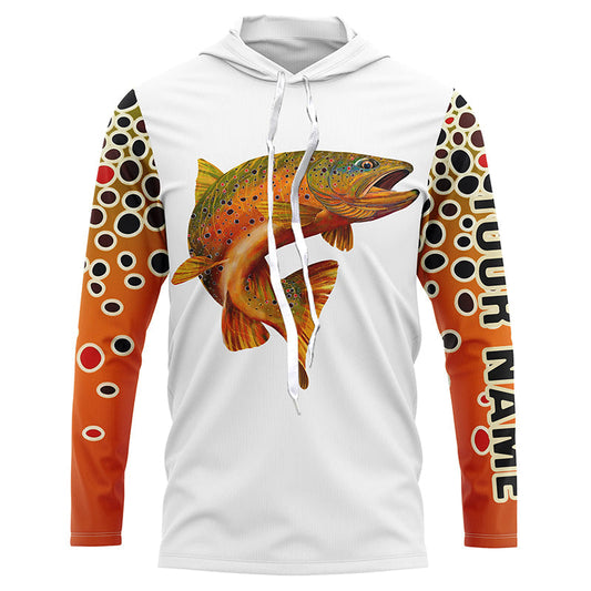 Bluejose Brown Trout Fishing Shirts White Trout Scales Fishing Jerseys | Long Sleeve, Long Sleeve Hooded