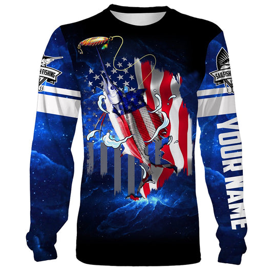Bluejose Sailfish Fishing 3D American Flag Patriot Customize Name All Over Print Shirts - Personalized Fishing Gift
