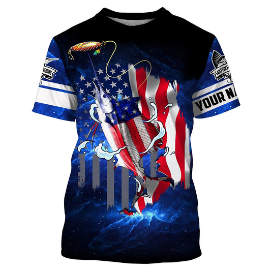 Bluejose Sailfish Fishing 3D American Flag Patriot Customize Name All Over Print Shirts - Personalized Fishing Gift